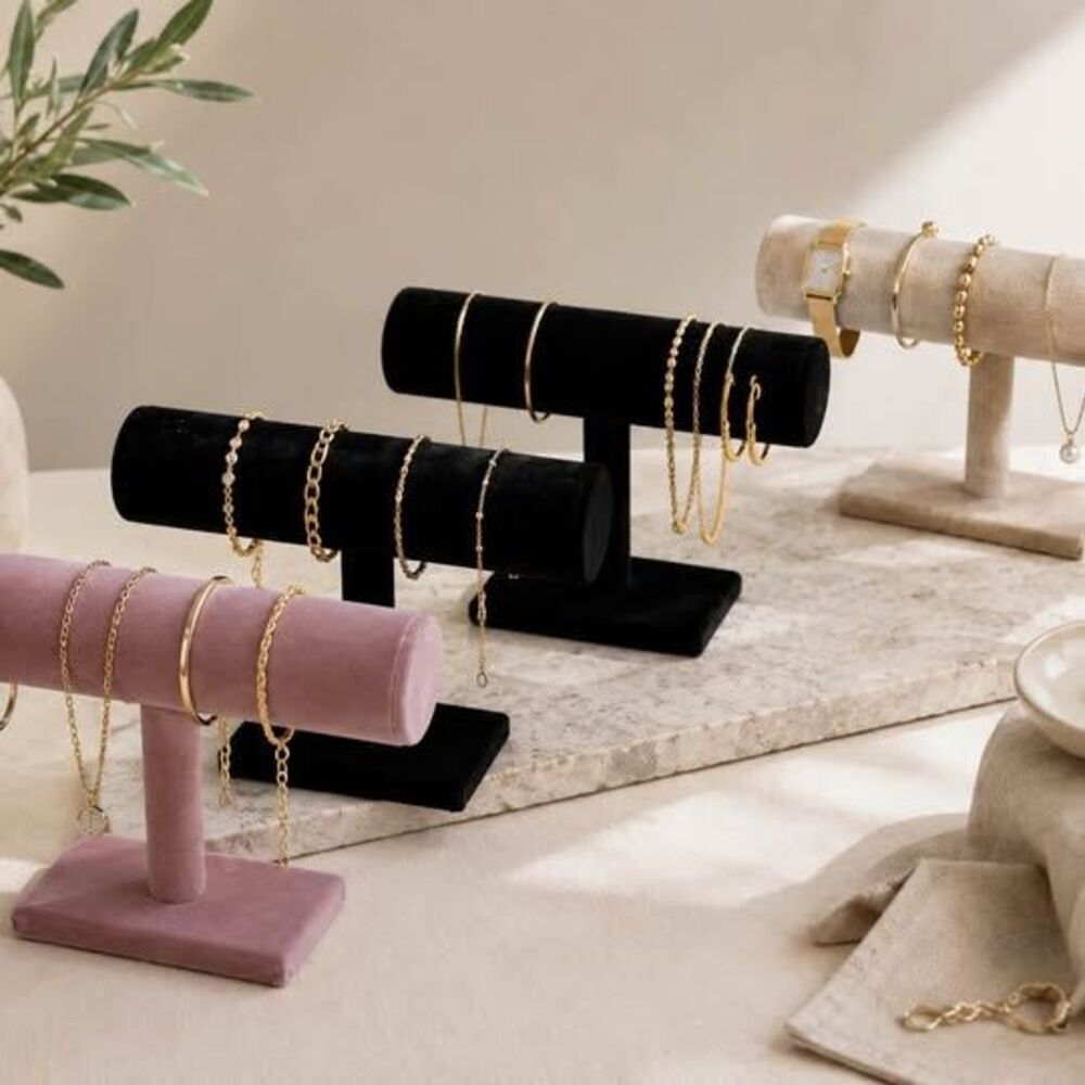 Velvet and Linen T-Bar Jewelry Display Stands - Set of 4